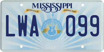 MS license plate LWA099