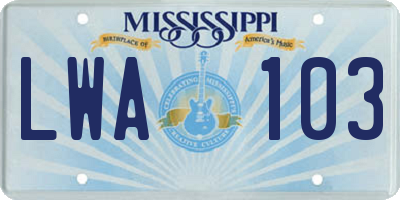 MS license plate LWA103