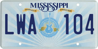 MS license plate LWA104