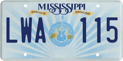 MS license plate LWA115