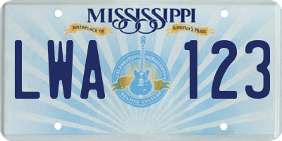 MS license plate LWA123