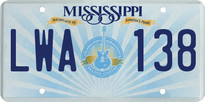 MS license plate LWA138