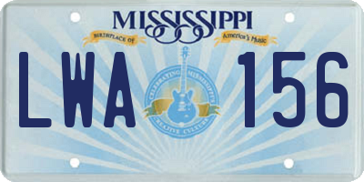 MS license plate LWA156