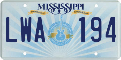 MS license plate LWA194