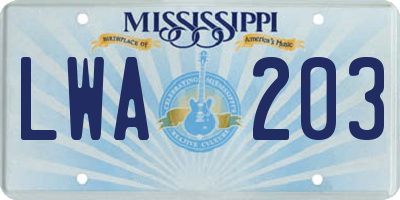 MS license plate LWA203
