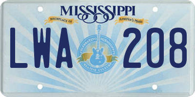 MS license plate LWA208