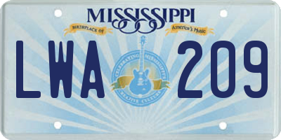 MS license plate LWA209
