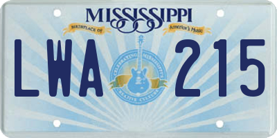 MS license plate LWA215