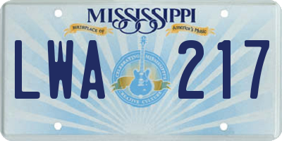 MS license plate LWA217