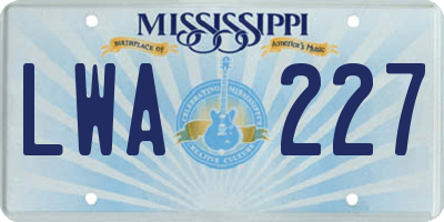 MS license plate LWA227