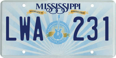MS license plate LWA231