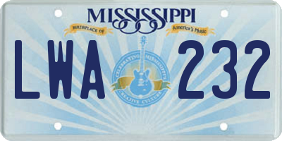 MS license plate LWA232