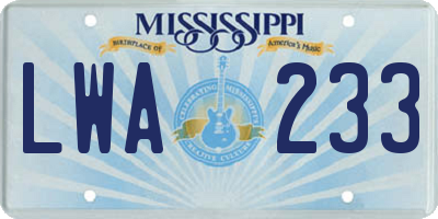 MS license plate LWA233