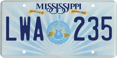 MS license plate LWA235