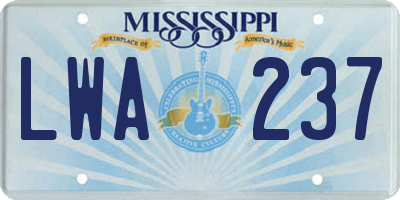 MS license plate LWA237
