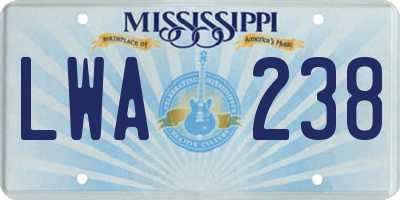 MS license plate LWA238