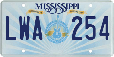 MS license plate LWA254