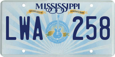 MS license plate LWA258