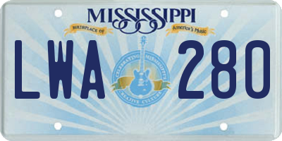 MS license plate LWA280