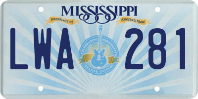 MS license plate LWA281
