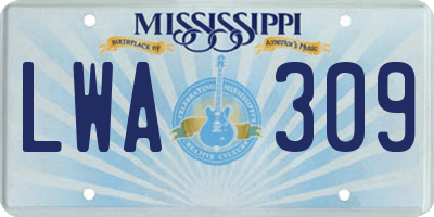 MS license plate LWA309