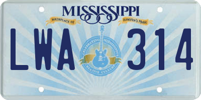 MS license plate LWA314