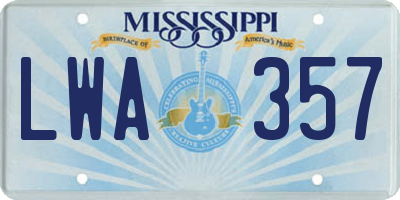 MS license plate LWA357
