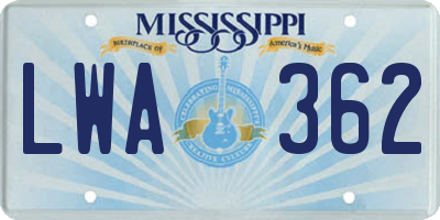MS license plate LWA362