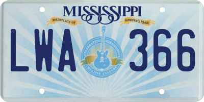 MS license plate LWA366