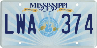MS license plate LWA374
