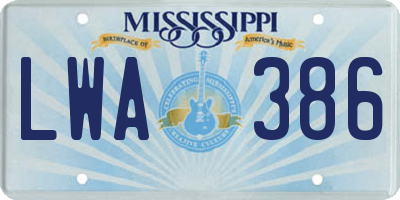 MS license plate LWA386
