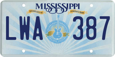 MS license plate LWA387