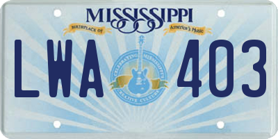 MS license plate LWA403