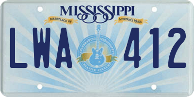 MS license plate LWA412