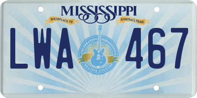 MS license plate LWA467