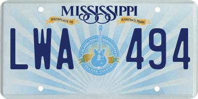MS license plate LWA494
