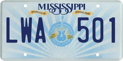 MS license plate LWA501