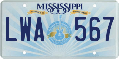 MS license plate LWA567