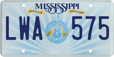 MS license plate LWA575