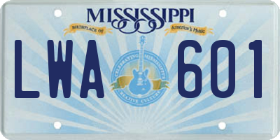 MS license plate LWA601