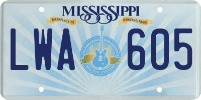 MS license plate LWA605