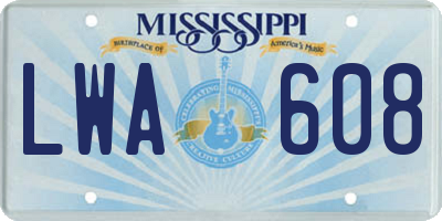 MS license plate LWA608