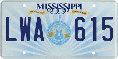 MS license plate LWA615