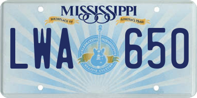 MS license plate LWA650