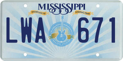 MS license plate LWA671