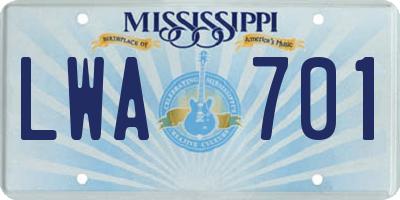 MS license plate LWA701
