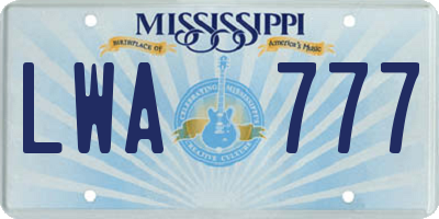 MS license plate LWA777
