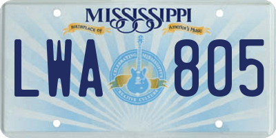 MS license plate LWA805