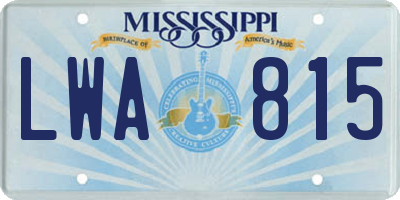 MS license plate LWA815