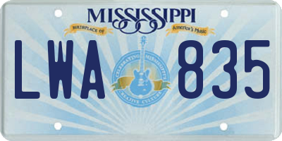 MS license plate LWA835